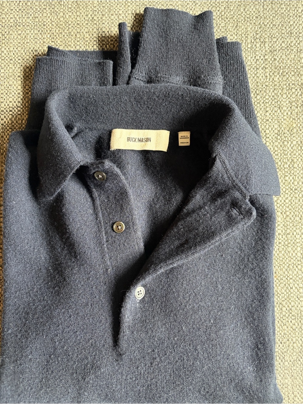Buck Mason Navy Knit Polo - Picture 3 of 5